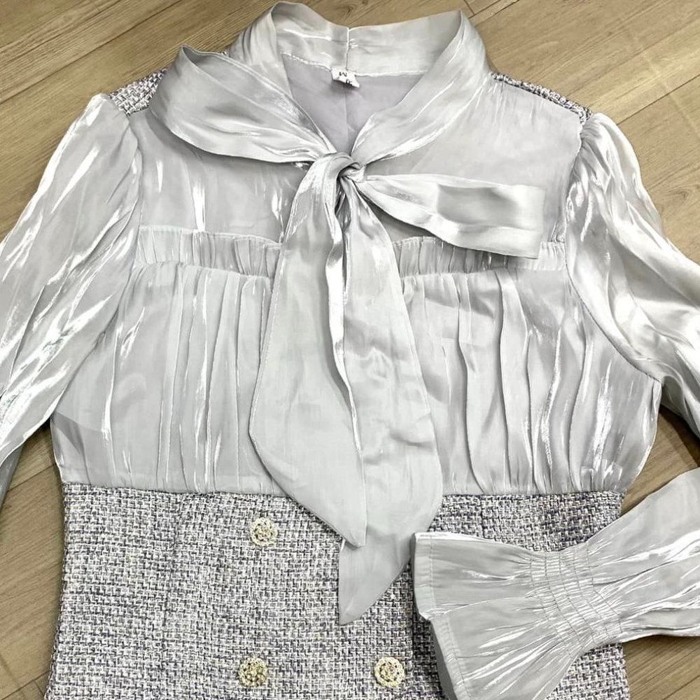 Voile Flare Sleeve Shirt, Womens Fashion Top With Elegant Bow Tie Design 05